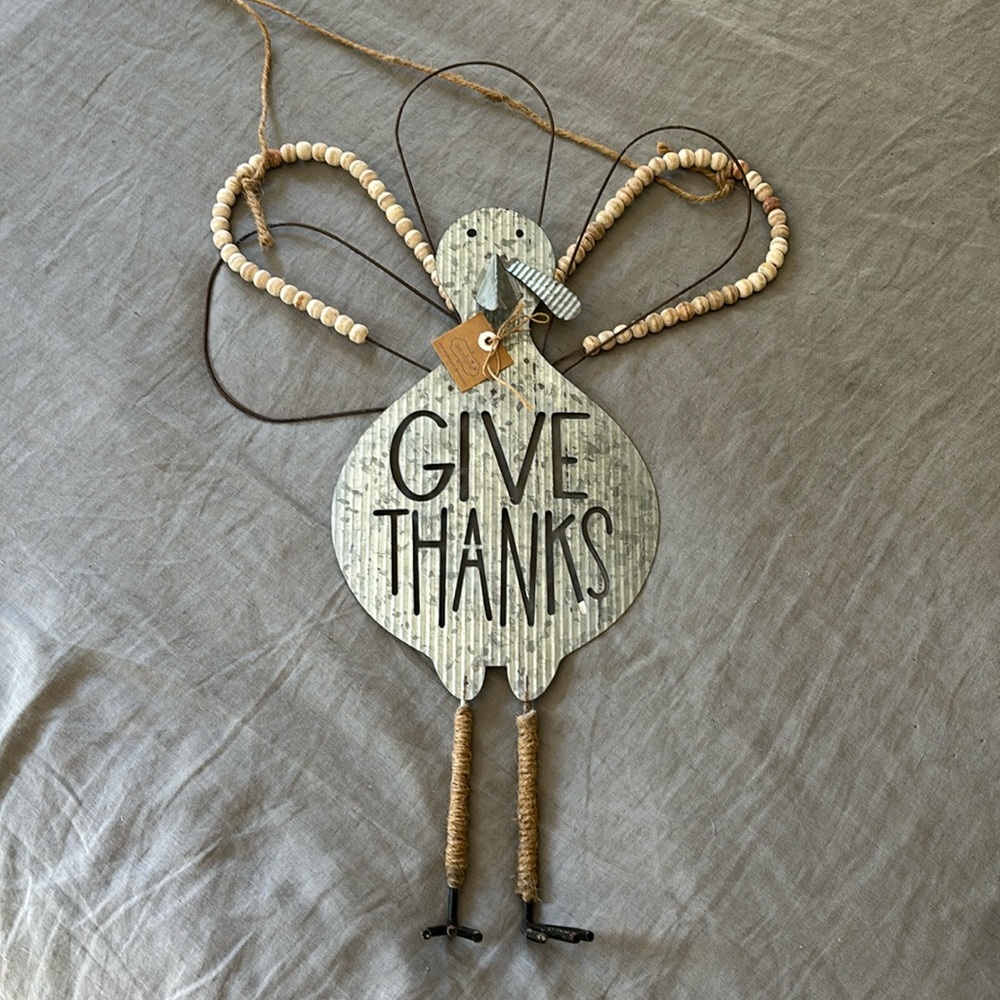 Metal, beaded “Give Thanks” Turkey door/wall hanger
